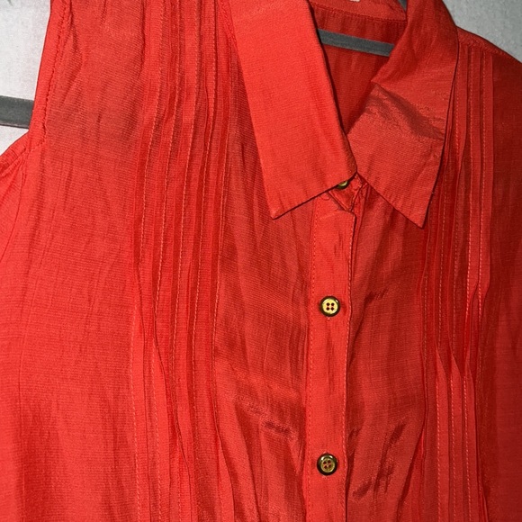 Cold Shoulder Coral Button Up Blouse Women’s Size Large Relaxed Fit Bright - Picture 4 of 7
